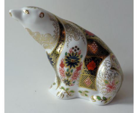 Royal Crown Derby paperweight OLD IMARI POLAR BEAR 40/500: Gold stopper, certificate, first quality, original box. 