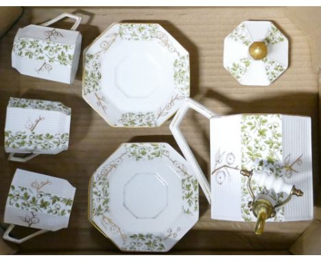 Wedgwood 19th century tea urn and 3 matching tea cups and saucers: