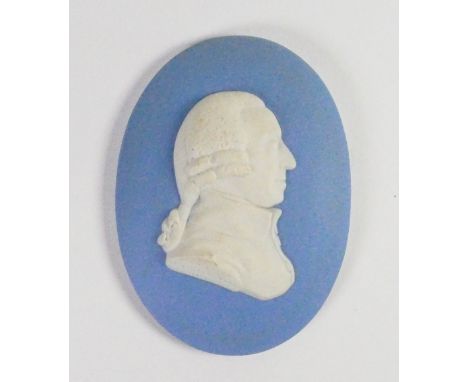 Wedgwood pale blue Jasper portrait medallion of Adam Smith: Scottish political economist, c1890, h10.2cm.