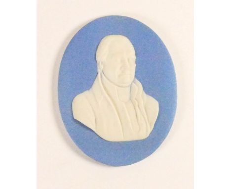 Wedgwood pale blue Jasper portrait medallion of Adam Clarke: Wesleyan minister c1800, h9.7cm.  