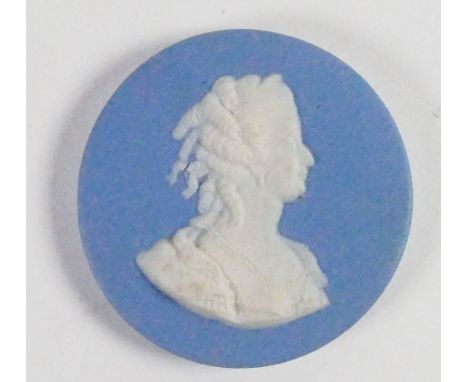 Wedgwood solid pale blue Jasper portrait medallion of Marie Antoinette: c1820, d5.2cm. 
