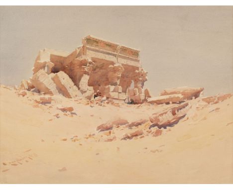 * Lamplough (Augustus Osborne, 1877-1930). Ruined Temple at Kom Ombo, circa 1910, watercolour over pencil, heightened bodycol