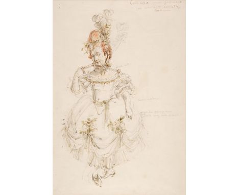 AR  * Walker (David, 1934-2008). Costume design for Cinderella’s stepsister, 1965, pencil, ink and wash on wove paper, inscri