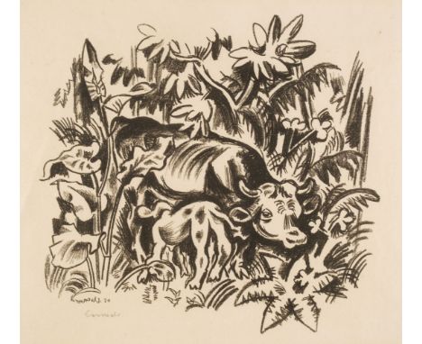 * Seewald (Richard, 1889-1976). Kuh mit Kalb im Unterholz, 1920, lithograph, signed in pencil to lower left, mount aperture 3