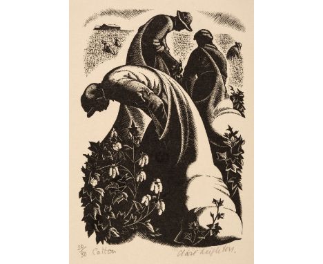 * Leighton (Clare, 1898-1989). Cotton Pickers, 1941, wood engraving on wove paper, signed, titled 'Cotton', and numbered 20/3
