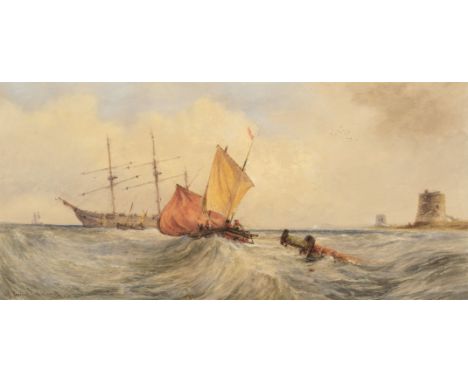 * Hardy (Thomas Bush, 1842-1897). Off Pevensey, Sussex, 1871, watercolour on paper, heightened with white bodycolour, depicti