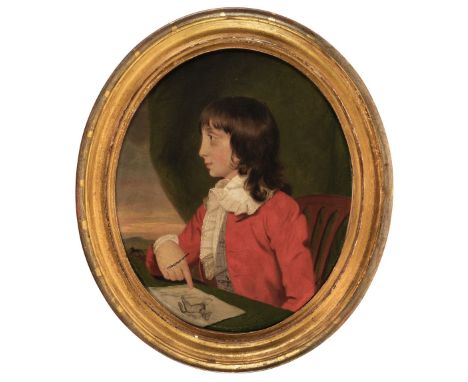 * Downman (John, 1750-1824). Portrait of a youth, in three-quarter profile, circa 1770-1785, oval graphite on laid paper, wit