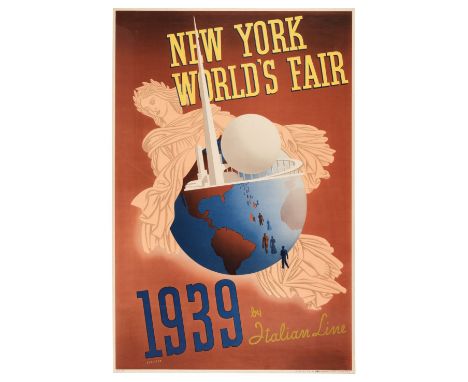 * Atherton (John, 1900-1952). New York World's Fair 1939 by Italian Line, 1939, colour lithograph poster, 'Made in U.S.A. by 