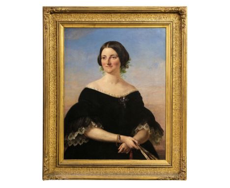 * Downes (Thomas Price, active 1835-1887). Portrait of Mrs Henry Back, circa 1851, oil on canvas, half-length portrait of a y