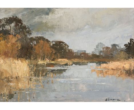 AR  * Wesson (Edward, 1910-1983). Winter Water, 1970, oil on board, signed lower right, mount aperture 27 x 39 cm (10 5/8 x 1