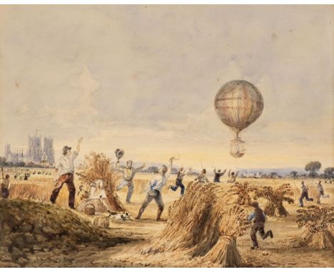 * Ballooning. Four watercolour views depicting historic balloon ascents by Montgolfier, Lunardi, Andreani and Blanchard, circ