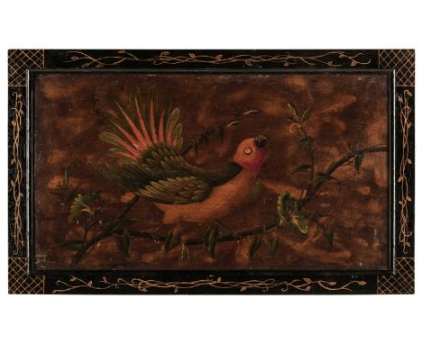 * Chinese Export School. Birds and Branches, mid 18th century, a set of four decorative oil on thin lacquered wood panels, ea