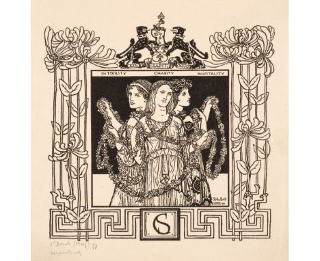 * Bell (Robert Anning, 1863-1933). Company of Salters bookplate designs, 1910, lithograph, two bookplate designs both depicti