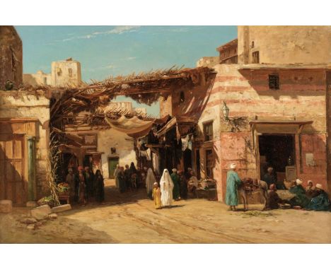 * Varley (John, 1850-1933). Bazaar in the Mansoor Pasha Street, Cairo, 1894, oil on canvas, with Winsor &amp; Newton manufact