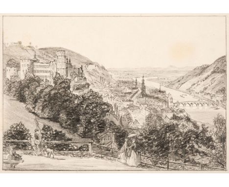 * German School. Bamberger (Fritz, 1814-1873). Mountain scene with figures, 1844, pencil sketch, signed to lower right, a few