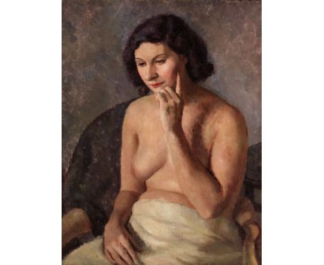 AR  * Hepworth (Dorothy, 1894-1978). Seated Girl, circa late 1930s, oil on canvas laid down on board, unsigned, a partially n
