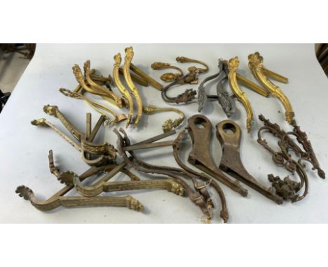 ARCHITECTURAL SALVAGE: A LARGE COLLECTION OF PAIRS OF FRENCH ROCOCCO CURTAIN POLE SUPPORTS, Largest 42cm L 