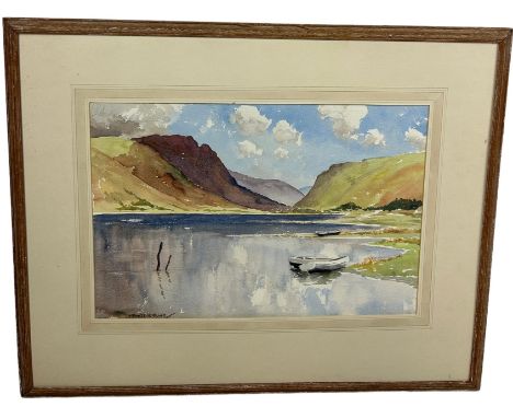 FRANCIS R FLINT: A WATERCOLOUR PAINTING ON PAPER DEPICTING A VIEW OF A LAKE DISTRICT LANDSCAPE, Signed, and inscribed to vers