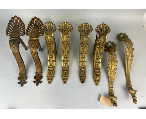 ARCHITECTURAL SALVAGE: FOUR PAIRS OF ANTIQUE CURTAIN POLE SUPPORTS PROBABLY FRENCH WITH ACANTHUS LEAF AND LAUREL LEAF MOTIFS,