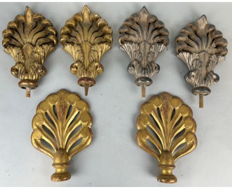 ARCHITECTURAL SALVAGE: THREE PAIRS OF GILT WOOD AND SILVER WOOD FINIALS (6)Largest 32cm x 20cm 
