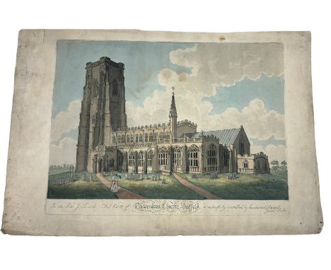 A LATE 18TH CENTURY INK AND WATERCOLOUR ARCHITECTURAL DRAWING DEPICTING LAVENHAM CHURCH IN SUFFOLK, Given to Reverend James B