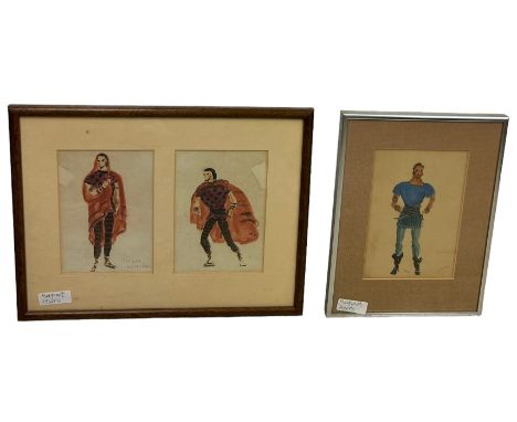 MARGARET HARRIS: TWO COSTUME DESIGNS FOR A THEATRE PRODUCTION POSSIBLY FOR MACBETH,Ink and watercolour painting on paper.One 