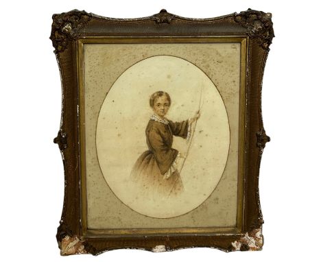 A MID 19TH CENTURY WATERCOLOUR PAINTING AND PENCIL DRAWING OF A GIRL HOLDING A BOW AND ARROW, Signed bottom right 'N.Felix' a