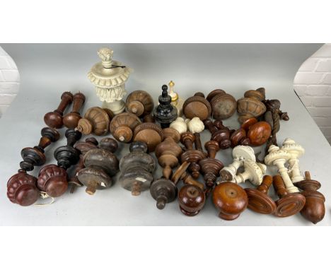 ARCHITECTURAL SALVAGE: A COLLECTION OF ANTIQUE WOODEN CURTAIN POLE STOPS AND OTHER ELEMENTS (QTY),Largest 32cm L 