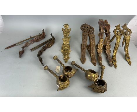 ARCHITECTURAL SALVAGE: SIX PAIRS OF CURTAIN POLE SUPPORTS / BRACKETS ALONG WITH ONE SINGLE GILT BRONZE EXAMPLE IN THE ROCOCCO