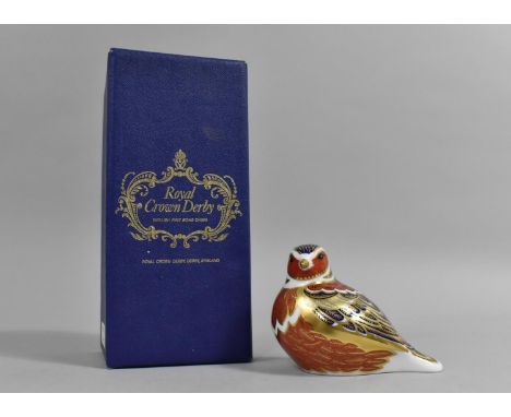 A Boxed Royal Crown Derby Gold Button Paperweight, Chaffinch 