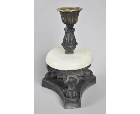A Late 19th Century Bronze Effect Spelter French Second Empire Style Candlestick with Trefoil Base and Three Claw Feet, 15cms