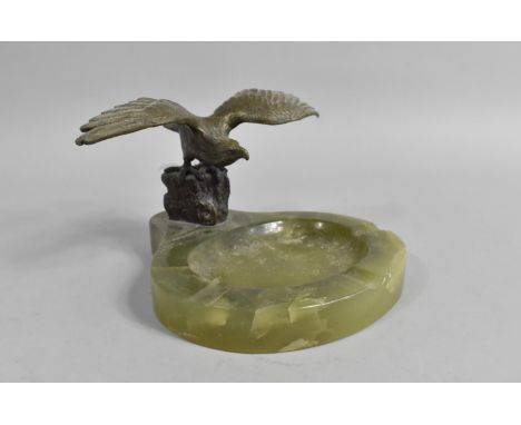 A Mid 20th Century Green Onyx Ash Tray with Bronze Effect Eagle having Wings Outstretched on Rock, 17cms Wide 