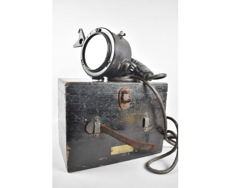 A WWII Royal Navy Aldis Signalling Lamp with Plate Inscribed Admiralty Pattern 5110 Lantern Portable Signalling in Its Own Ca