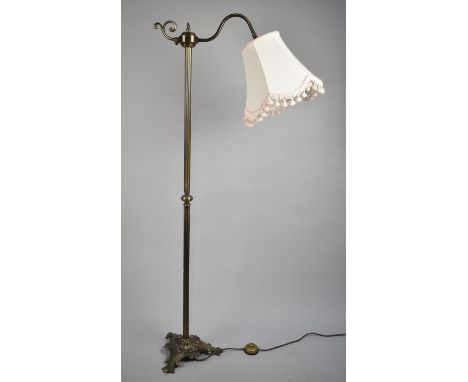 A Modern Standard Lamp and Shade, with Reeded Brass Support and Tripod Scrolled Base 