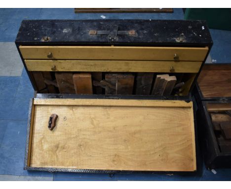 A Vintage Wooden Carpenters Tool Chest Containing Moulding Planes, 82cm wide 