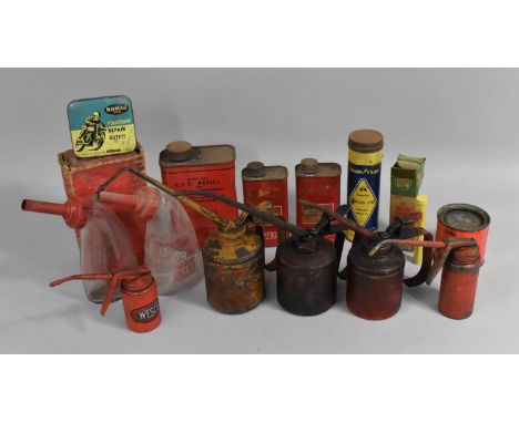A Collection of Various Vintage Automobile Ephemera to comprise Oil Cans, Wesco Junior Example, Good Year Puncture Kit Etc, L