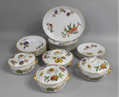 A Collection of Various Royal Worcester Evesham Dinnerwares to comprise Lidded Tureens, Shallow Bowls, Large Dish, Dinner Pla
