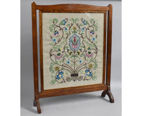 A Mid 20th Century Oak Framed Embroidered Fire Screen, 60cm wide 
