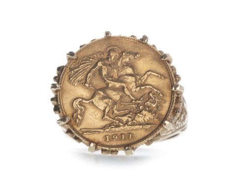GEORGE V (1910 - 1936) GOLD HALF SOVEREIGN DATED 1911, mounted in a ring, size P 1/2, marked 9CT, 10.1g