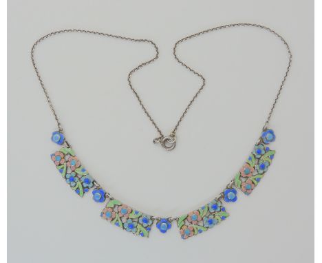 AN ENAMEL PLAQUE NECKLACE ATTRIBUTED TO BERNARD INSTONE with multi colour flower enamel links. length 40cm, weight 10gms Cond