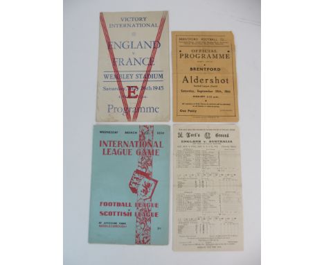 ENGLAND V. FRANCE, VICTORY INTERNATIONAL SOUVENIR MATCH PROGRAMME, 26/5/45 horizontal and vertical folds, Brentford v. Alders