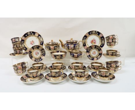 A 19TH CENTURY ENGLISH PART TEA AND COFFEE SET painted with floral bouquets within cartouches, flanked by slightly raised gil