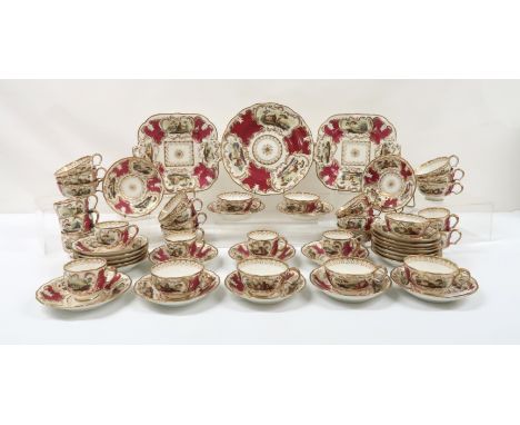 A MID 19TH CENTURY PART TEA AND COFFEE SERVICE each piece hand-decorated with topographical scenes of ruins, buildings, grand