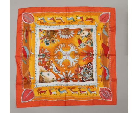AN ORIGINAL LA VIE DU GRAND NORD HERMES SILK SCARF designed by Aline Honore, in original box, 90 x 90cm Condition Report: Ava