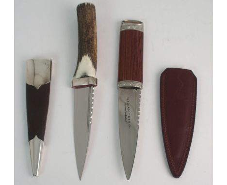 A SILVER-MOUNTED SGIAN DUBH BY HAMILTON &amp; INCHES with brown goatskin scabbard and stag antler handle and a Sgian Dubh Co 