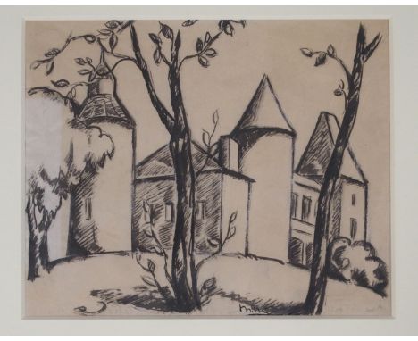 •MARGARET MORRIS (SCOTTISH 1890-1980) BECHERON Pen, ink and white, signed with initials, 20 x 24cm (8 x 9 1/2") Inscribed wit