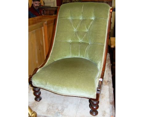 A Victorian mahogany and button back upholstered nursing chair