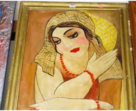 Kadar Bela (Hungarian 1877-1956) - Portrait of a woman with beaded necklace, oil on canvas, 72 x 47cm