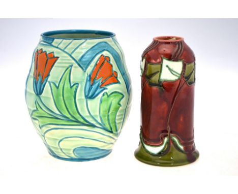 A Minton Ltd Secessionist vase, decorated on the ruby-red ground with stylised flowers, 15 cm high; together with a TF& S Ltd