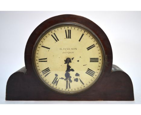 A 19th century mahogany cased eight-day single fusee large dial, H Jameson, London, 30 cm diam) mantel clock, a/f, 38 cm high